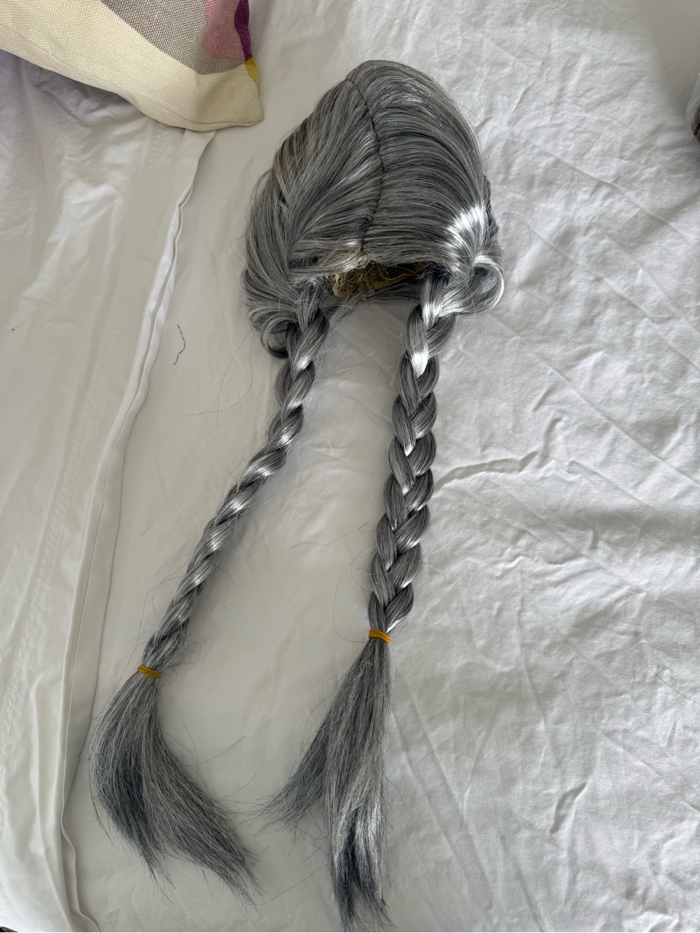 Synthetic Braided Wig with Long Gray Pigtails - Willie Nelson or hippie